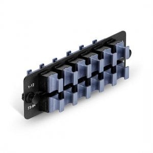 Panneau adaptateur fibre avec 12 adaptateurs Keyup/Keydown MTP (12/24F) (noir), horizontal