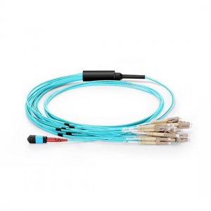 1M MTP Female to 10 LC UPC Duplex 20 Fibers OM3 50/125 Multimode Harness Cable, Polarity B, Elite, LSZH Bunch