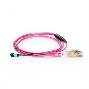 10M MTP Female to 4 LC UPC Duplex 8 Fibers OM4 Multimode Harness Cable, Polarity B, Elite, LSZH Bunch