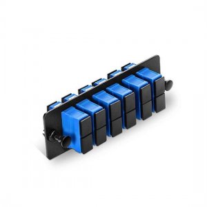 Glasfaser-Adapterpanel mit 6 SC Duplex OS2 Singlemode-Adaptern (Blau), Zirkonia-Keramik Glasfaser-Adapterpanel mit 6 SC Duplex OS2 Singlemode-Adaptern (Blau), Zirkonia-Keramik
