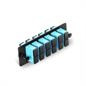 Glasfaser-Adapterpanel mit 6 SC-Duplex-OM3/OM4-Multimode-Adaptern (Aqua), Zirkonia-Keramik Glasfaser-Adapterpanel mit 6 SC-Duplex-OM3/OM4-Multimode-Adaptern (Aqua), Zirkonia-Keramik