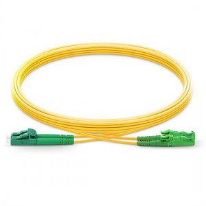 LC APC to E2000 APC Duplex PVC/LSZH/OFNP 9/125 SingleMode Custom Fiber Patch Cable LC APC to E2000 APC Duplex PVC/LSZH/OFNP 9/125 SingleMode Custom Fiber Patch Cable