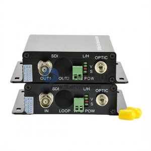 Conjunto de transmisor y receptor mini HD-SDI unidireccional de 1 canal sobre fibra óptica Conjunto de transmisor y receptor mini HD-SDI unidireccional de 1 canal sobre fibra óptica