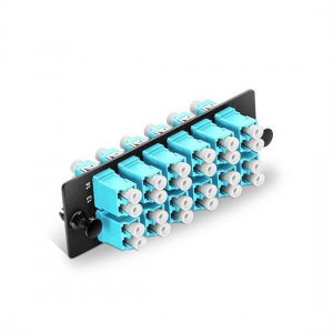 Panneau adaptateur fibre avec 12 adaptateurs multimodes LC Duplex OM3/OM4 (Aqua), céramique de zircone