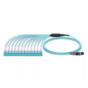 Câble de faisceau HD multimode OM3 5 m MTP mâle vers 12 LC UPC duplex 24 fibres, polarité A, faisceau LSZH Câble de faisceau HD multimode OM3 5 m MTP mâle vers 12 LC UPC duplex 24 fibres, polarité A, faisceau LSZH