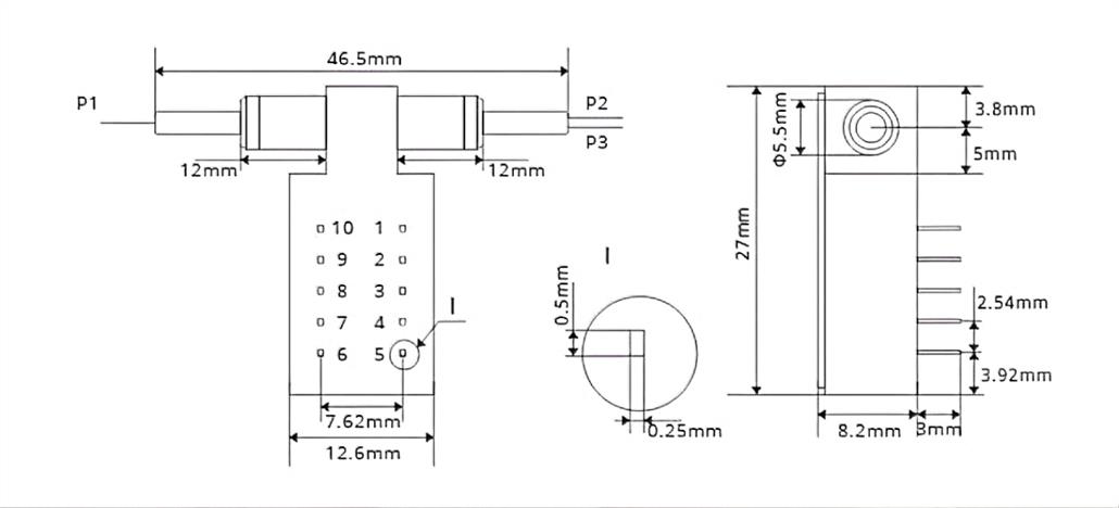 1x2 Mechanical Optical Switch Dimension Diagram