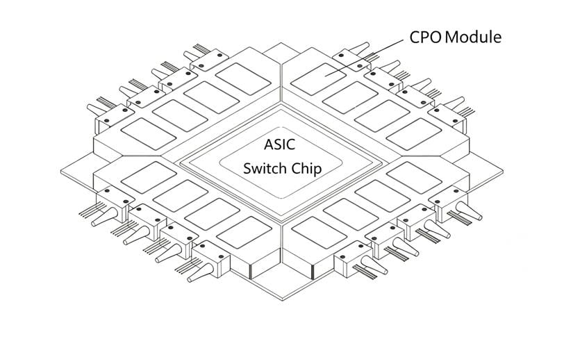CPO Module Package with ASIC Switch chip CPO Module Package with ASIC Switch chip