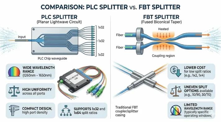 FBT- vs. PLC-Fasersplitter im detaillierten Vergleich