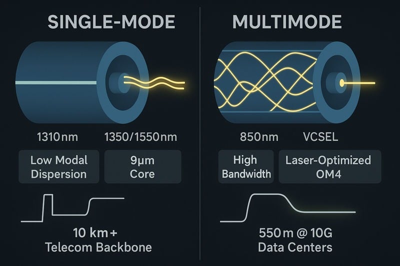 Comparaison de distance entre les modes monomode et multimode Comparaison de distance entre les modes monomode et multimode
