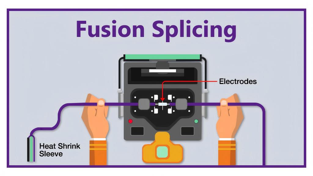 fusion splicer showing fiber positioning