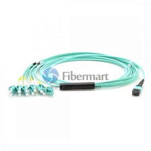 12 Fibers OM3 Multimode 12 Strands MPO To LC Harness Cable 3.0mm LSZH/Riser