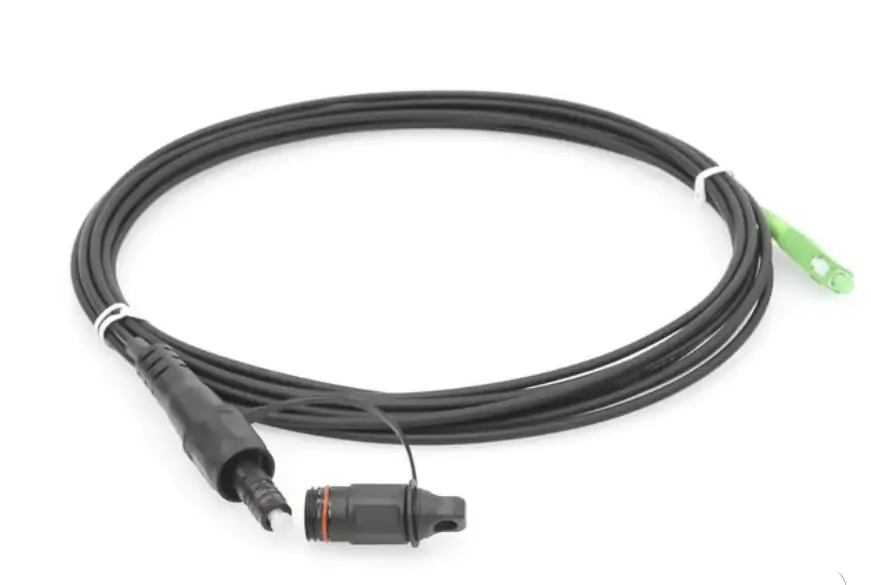 屋外ファイバーパッチケーブル、FH SC APC コネクタ FDP460 G657A2、1 コア Fig-8 または丸型 5.0mm、黒 LSZH/HDPE ケーブル