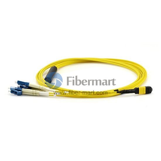 3M 8 Fibers Singlemode 0.35dB MTP to LC(2.0mm) Harness Cable,Polarity Type  B, LSZH Bunch Yellow